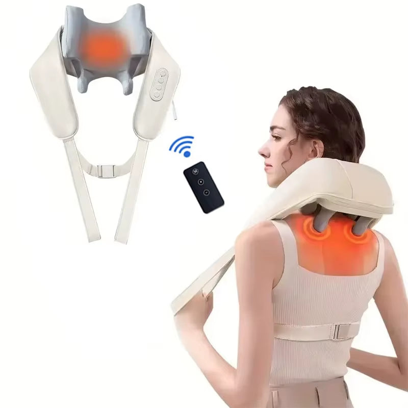 Wireless Neck Massager with Hot Compress Neck and Back Shoulder Shiatsu Kneading Massage Shawl Neck Cervical Relaxing Trapezius