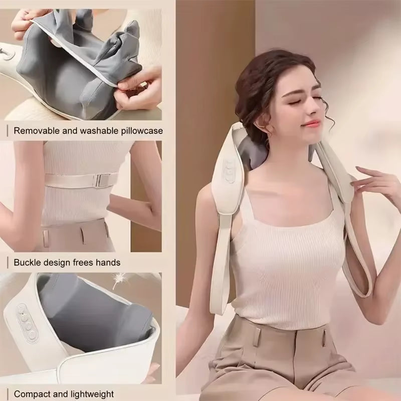 Wireless Neck Massager with Hot Compress Neck and Back Shoulder Shiatsu Kneading Massage Shawl Neck Cervical Relaxing Trapezius